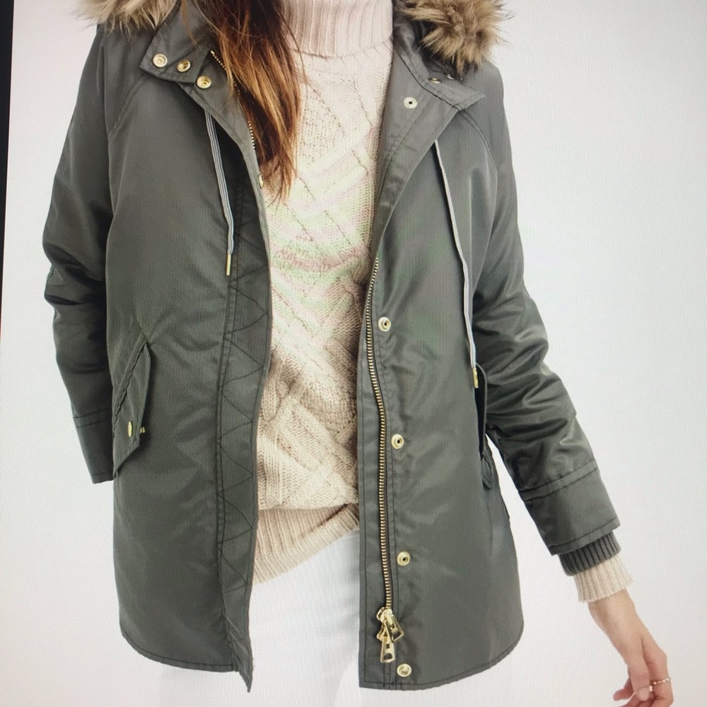 J. Crew Collection Olive Green Parka with Faux Fur Trim - Picture 2 of 7